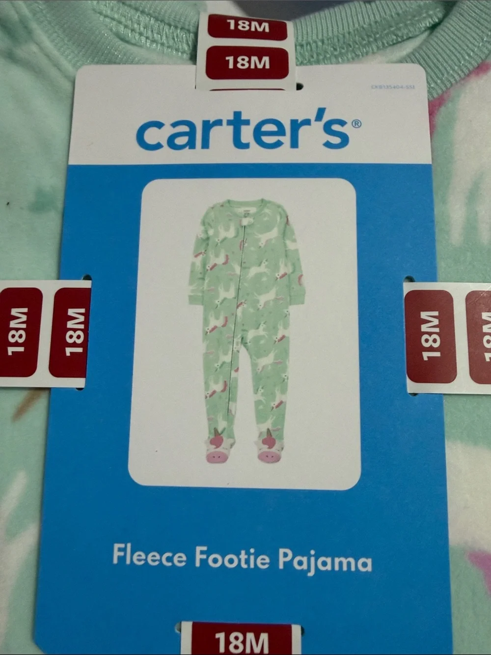 Carter's - Mint Green & White Unicorn Fleece Footie Pajama